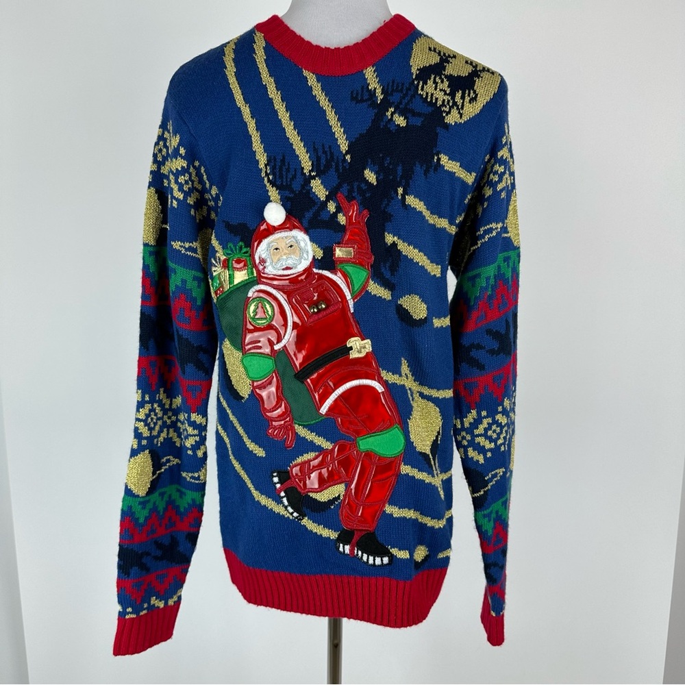Celebrate Together Santa in Space Suit Planets Ugly Christmas Sweater Small